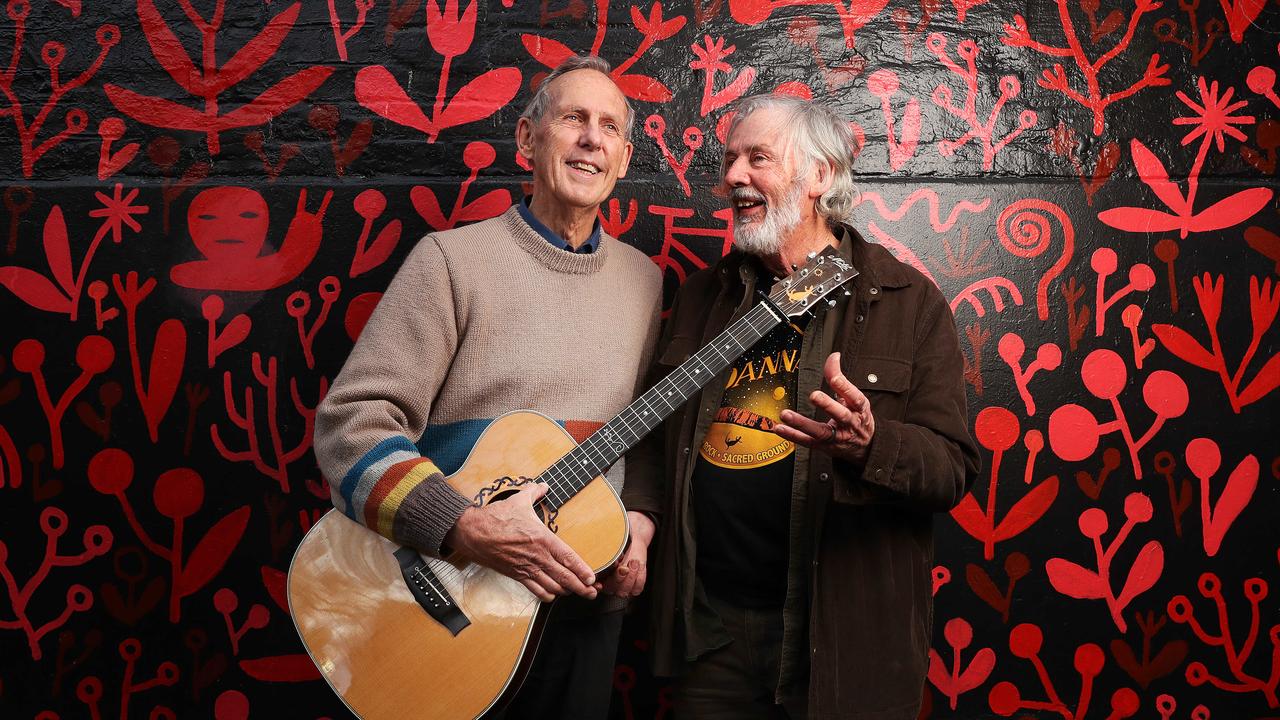 Bob Brown with Shane Howard of band Goanna ahead of the Tarkine song launch. Picture: Nikki Davis-Jones