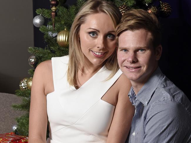 Steve Smith with partner Dani Willis at Cricket Australia’s Christmas lunch. Picture: Andy Brownbill.