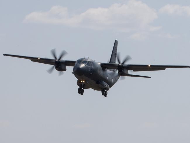 A Royal Australian Air Force C-27J Spartan aircraft lands at Batchelor Airfield in the Northern Territory during Exercise Pitch Black 2018. *** Local Caption *** The C-27J Spartan aircraft is able to carry different loads to meet operational requirements. Royal Australian Air Force No. 35 Squadron can operate Spartans in austere conditions like the airbase set up in Batchelor in the Northern Territory during Pitch Black 2018.  Exercise Pitch Black is the Royal Australian Air Force’s largest and most complex exercise.  Pitch Black 2018 is being conducted at RAAF Bases Darwin and Tindal from 27 July until 18 August. This year’s exercise features up to 4000 personnel and up to 140 aircraft from 15 participating nations. Exercise Pitch Black aims to further develop offensive counter air, air-land integration, and intelligence, reconnaissance and surveillance capabilities, as well as foster international co-operation with partner forces.