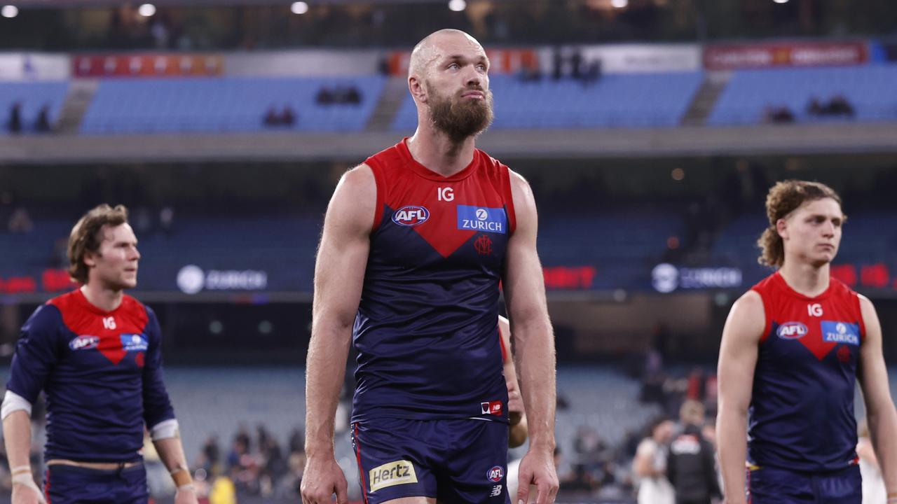 Max Gawn isn’t throwing in the towel. Picture: Darrian Traynor/AFL Photos/via Getty Images