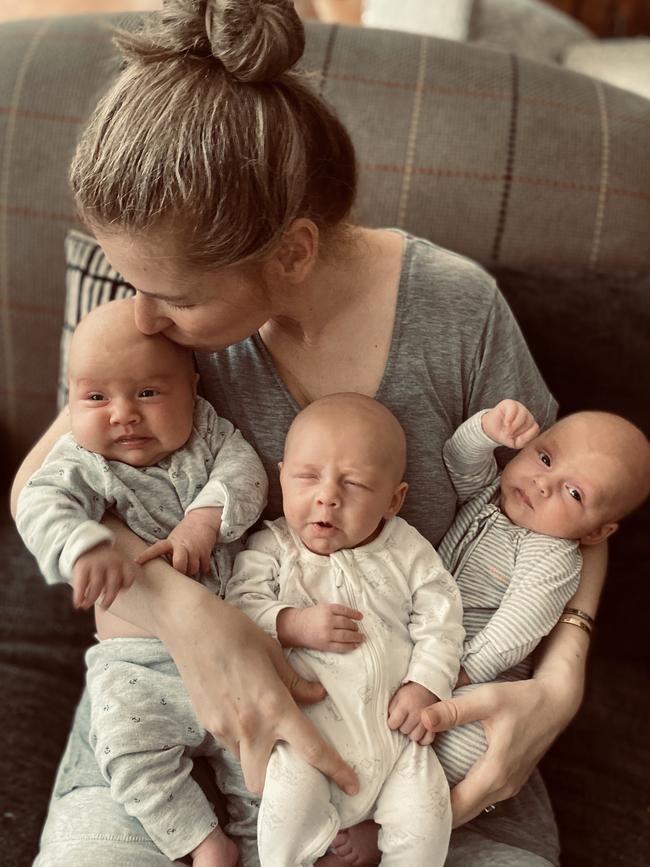 Victoria Harris with her triplets.