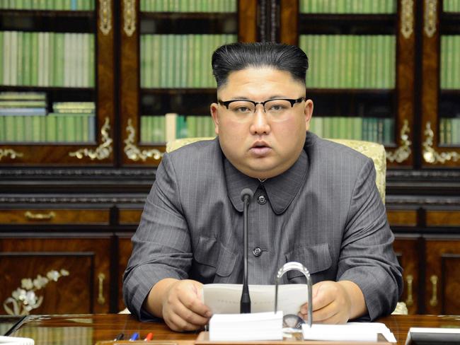 North Korean leader Kim Jong-un has been critical of western leaders including Donald Trump, taking aim at his country’s missile program. Picture: KNCA/AP