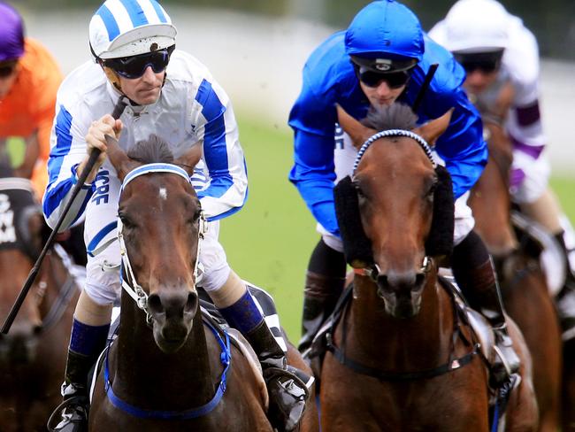 Pasadena Girl ridden by Hugh Bowman, wins race 4 the Champagne Stakes during Stakes Day at Royal Randwick Racecourse. pic Mark Evans