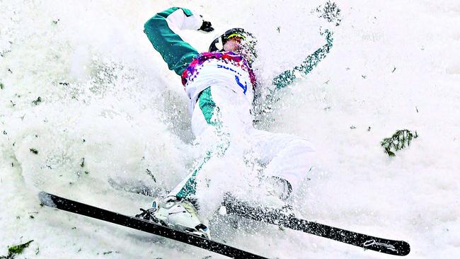 Lassila falls during the finals of the Sochi 2014 Winter Olympics. Pic: Cameron Spencer/Getty Images