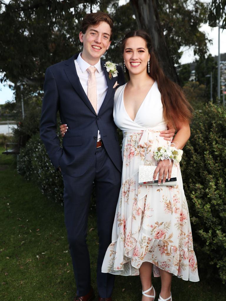 Ben Horsham and Miranda Jones. Fahan School leavers dinner at Seagrass Long Point in Sandy Bay. Picture: Nikki Davis-Jones