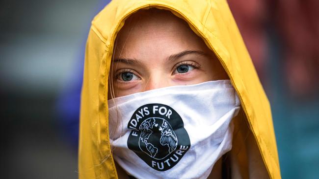 Swedish climate activist Greta Thunberg takes part in a ‘Fridays for Future’ protest outside the Swedish Parliament Riksdagen in Stockholm earlier this month. Picture: Getty Images