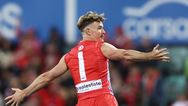 Chad Warner was best afield, winning the Goodes-O’Loughlin Medal. (Photo by Matt King/AFL Photos/via Getty Images )