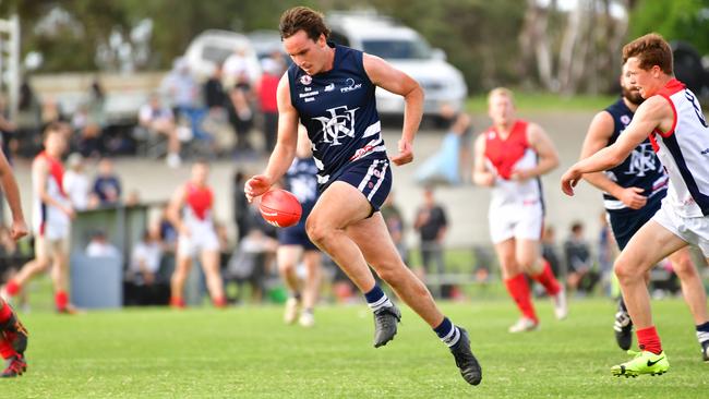 Noarlunga’s Nick Mott continues his stellar season, booting three goals on Saturday. Picture: AAP/Keryn Stevens