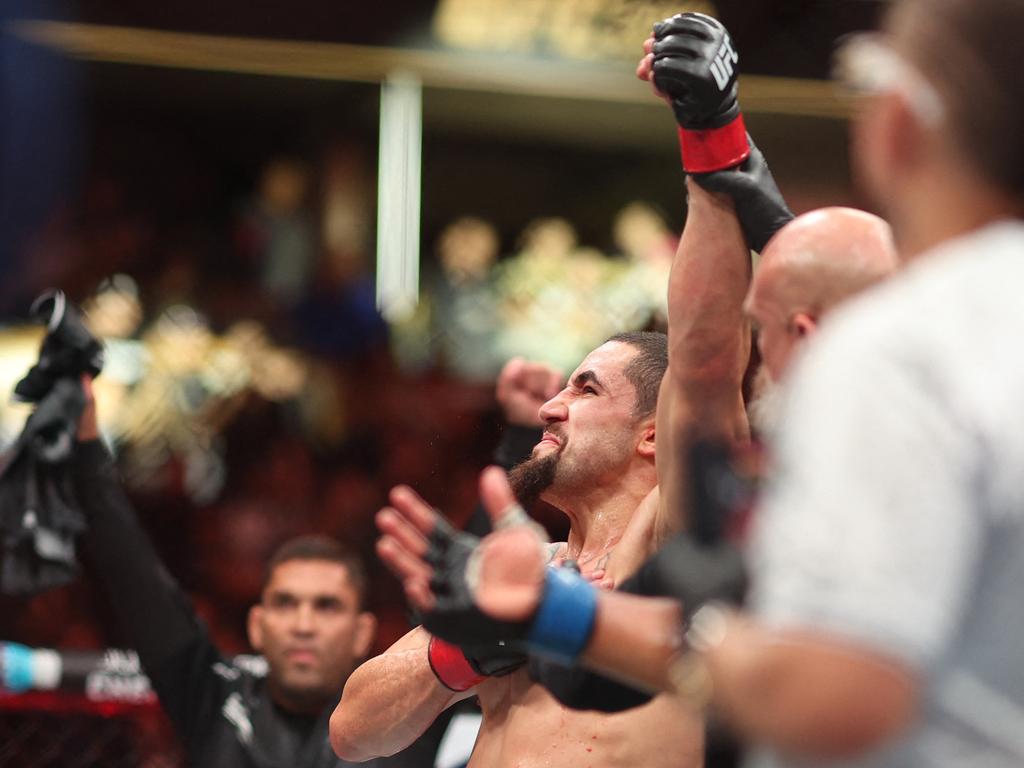 Robert Whittaker celebrates the points decision. Picture: Sean M. Haffey/Getty Images