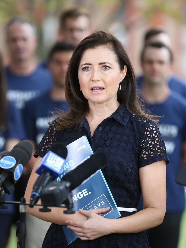 ELECTION 2018 - Stephen Marshall accompanied by Rachel Sanderson and Corey Wingard as well as the Blue Army. First 100 day plan.  Norwood Oval 18 February 2018. (AAP Image/Dean Martin)