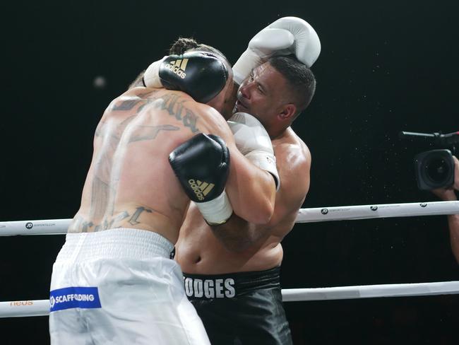 Justin Hodges def Matt Cooper by unanimous decision (30-28, 30-27 x 2) at the Battle of the Reef fight night at the Townsville Entertainment and Convention centre, October 7 2023. Picture: Blair Jackson.