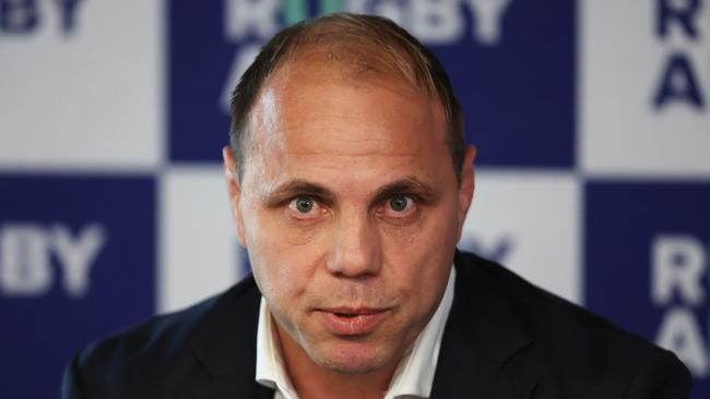 SYDNEY, AUSTRALIA – OCTOBER 31: Rugby Australia CEO Phil Waugh speaks to the media during a press conference at Rugby Australia HQ on October 31, 2023 in Sydney, Australia. (Photo by Matt King/Getty Images)