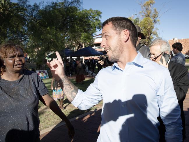 26-02-2024 - Explosive scenes outside court as a woman believed to be from Yuendumu confronts former NT police officer Zachary Rolfe after day one of him giving evidence at the inquest into the death of Kumanjayi Walker. Picture: Liam Mendes / The Australian