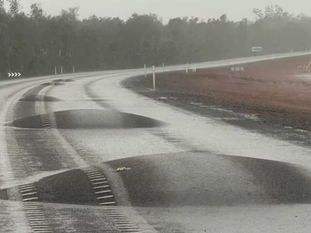 Road damage caused by tropical cyclone Megan. Picture: Bureau of Meteorology / Facebook