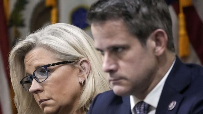 The two Republican members of the January 6 committee, Liz Cheney and Adam Kinzinger, listen to evidence at Friday’s hearing. Picture: Getty Images