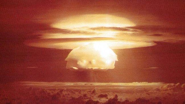 The US explodes an atomic bomb over Bikini Atoll in 1954.