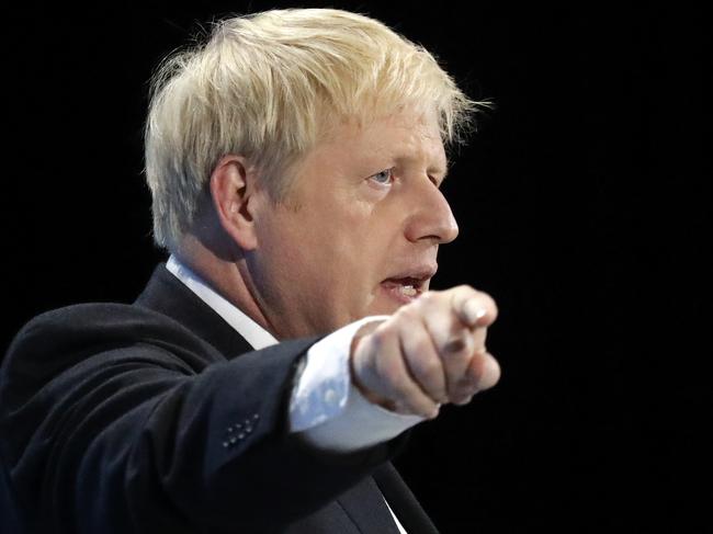 Conservative party leadership candidate Boris Johnson delivers his speech during a Conservative leadership hustings at ExCel Centre in London, Wednesday, July 17, 2019. The two contenders, Jeremy Hunt and Boris Johnson are competing for votes from party members, with the winner replacing Prime Minister Theresa May as party leader and Prime Minister of Britain's ruling Conservative Party. (AP Photo/Frank Augstein)