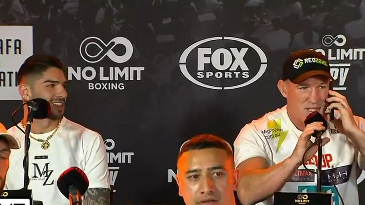 Paul Gallen answers Tim Tszyu's prank call. Photo: Fox Sports.