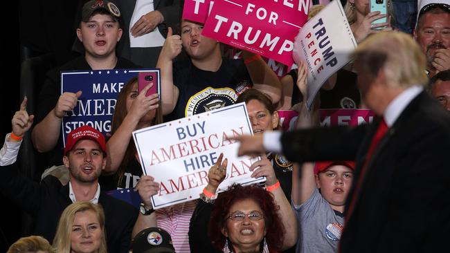 US President Donald Trump acknowledges supporters during a Make America Great Again Rally on April 29, 2017 in Harrisburg, Pennsylvania. (pic: Alex Wong/Getty Images/AFP)