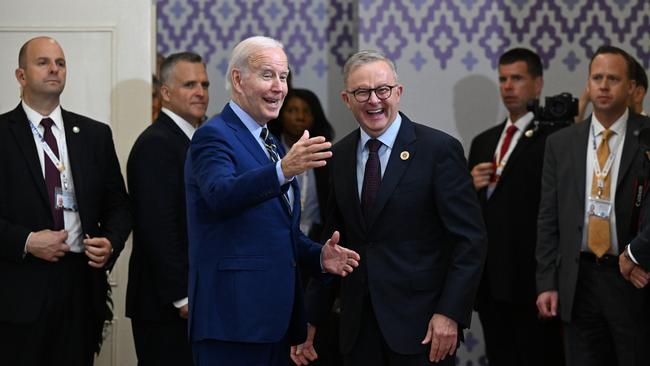 United States President Joe Biden and Australia’s Prime Minister Anthony Albanese after a bilateral meeting during the ASEAN Summit in Phnom Penh in Cambodia.