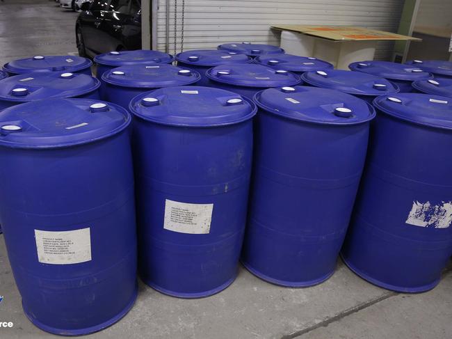 NSW Police Force and Australian Border Force made a record haul of gamma-butyrolactone (GBL) coming from China. Picture: NSW Police