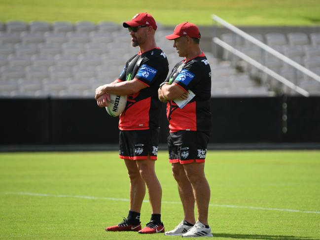 Shane Flanagan (right) is eyeing Jesse Marschke for round one. Picture: NRL Photos