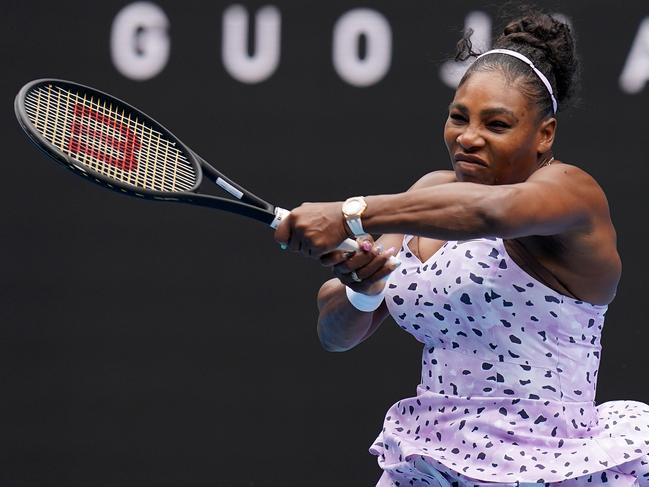 Serena Williams of the USA plays a return shot during her first round match against Anastasia Potapova of Russia on day one of the Australian Open tennis tournament at Rod Laver Arena in Melbourne, Monday, January 20, 2020. (AAP Image/Dave Hunt) NO ARCHIVING, EDITORIAL USE ONLY