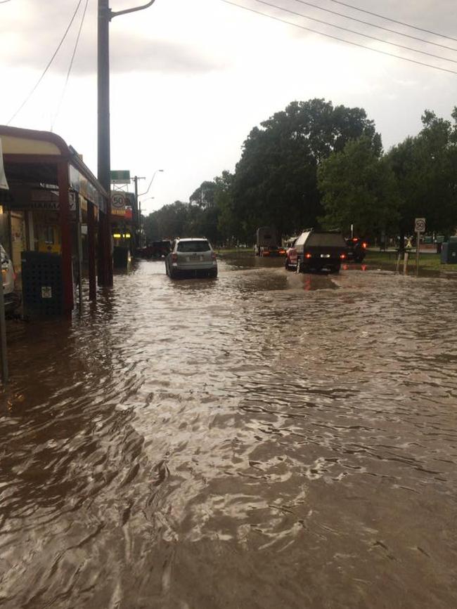 The main street of Yea flooded last night after a heavy downpour. Picture: Facebook/Belinda McGovern Dean