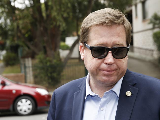 Troy Grant (former Minister for Police) arrives at a previous court appearance at Burwood Court to support his father Kenneth Grant, after a fatal hit and run at Maitland. Picture: Dylan Robinson