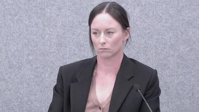 Policewoman Emma Frizzell speaking on Day 11 of public hearings of the Australian Capital Territory’s Board of Inquiry into the Criminal Justice System, at the ACT Civil and Administrative Tribunal Canberra