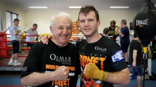 Jeff Horn with Broncos co-owner Phil Murphy at Stretton. Pic Jamie Hanson