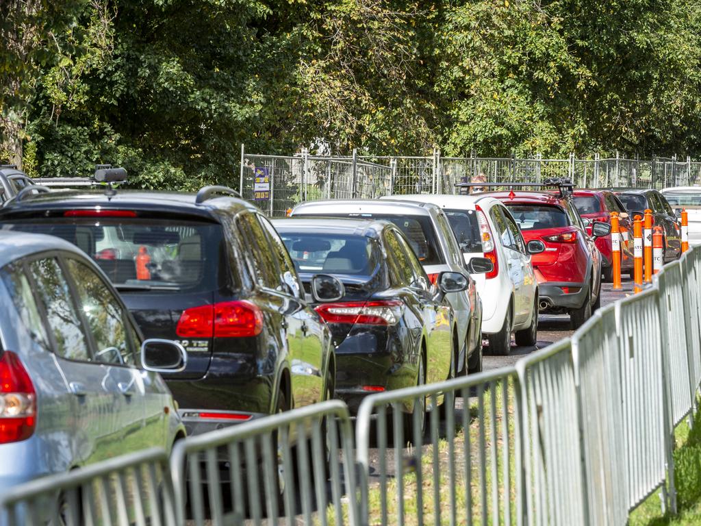 Brisbane residents lined up for hours over the weekend to get tested for COVID-19. Picture: Jake Nowakowski