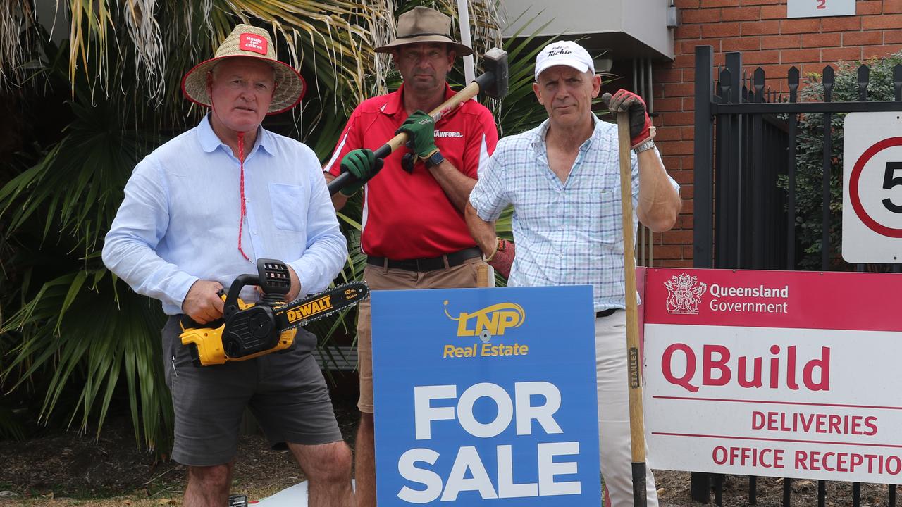 Far North MPs Michael Healy, Craig Crawford and ALP candidate for Mulgrave at the QBuild depot near Cairns City.