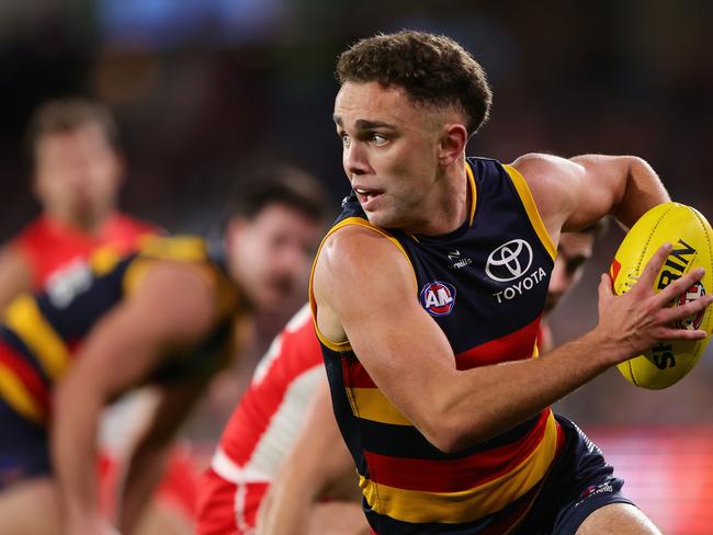 Lachie Sholl has performed well for the Crows in the past month. Picture: Sarah Reed/AFL Photos via Getty Images.