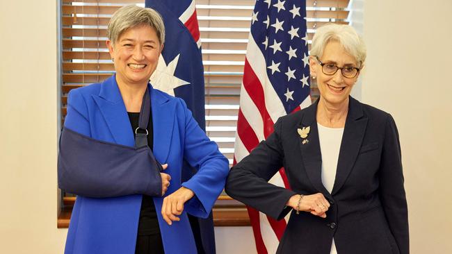 Minister of Foreign Affairs Penny Wong with US Deputy Secretary of State Wendy Sherman at the Parliament House in Canberra.