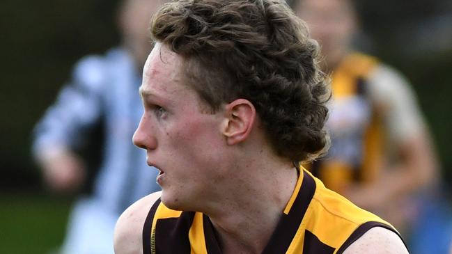 Will Golds playing for Box Hill in 2019. He is playing for Essendon in the VFL and Kyabram next year. Picture: AAP Image/James Ross