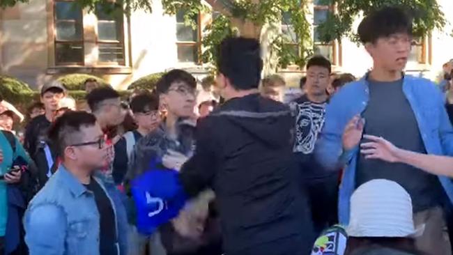 Chinese students clash with pro-Hong Kong protesters at the University of Queensland. Picture: News Corp Australia