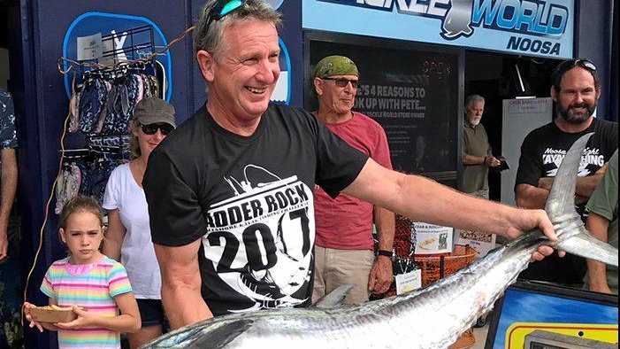 Gotcha - Paul Weeks caught this 21kg Spanish mackerel while fishing Hall's Reef in his kayak. Picture: www.fishingnoosa.com.au