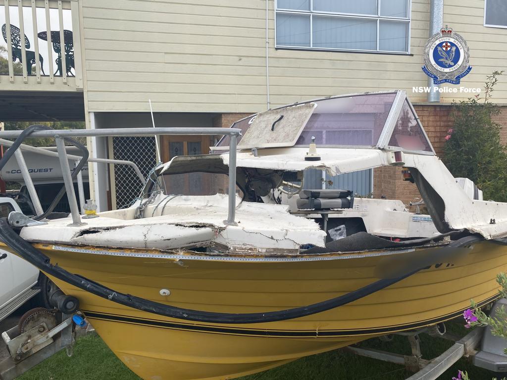 Damage sustained by the boat after the whale breached at North Narooma. Picture: NSW Police