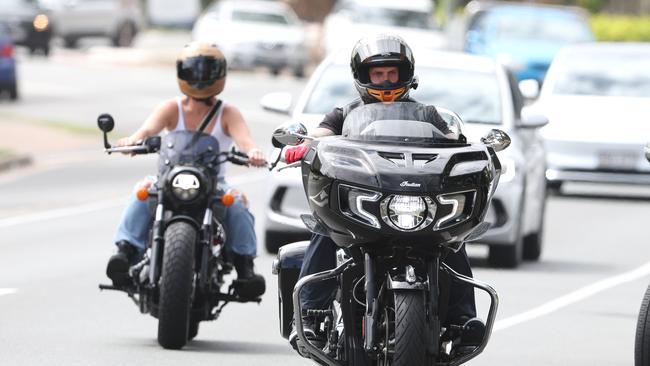 Pink rides around the Gold Coast with husband Carey. Picture: Adam Head