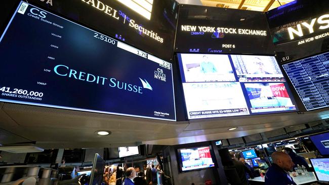 Wall Street stocks were back in sell-off mode Wednesday as investors fixated on Credit Suisse. Picture: AFP