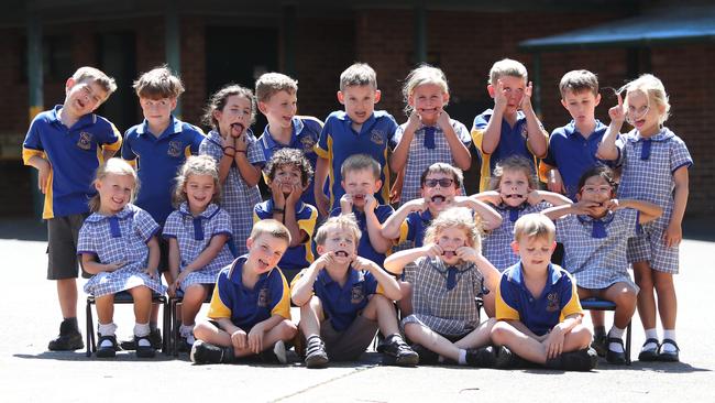 KC have some serious silly face skill at Woodport Public School. Picture: Sue Graham