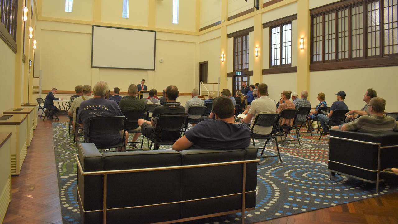 The crowd at the Rockhampton Regional Council unpaid rates auction on March 18. The auction was conducted by Trent Neven of LJ Hooker Rockhampton.