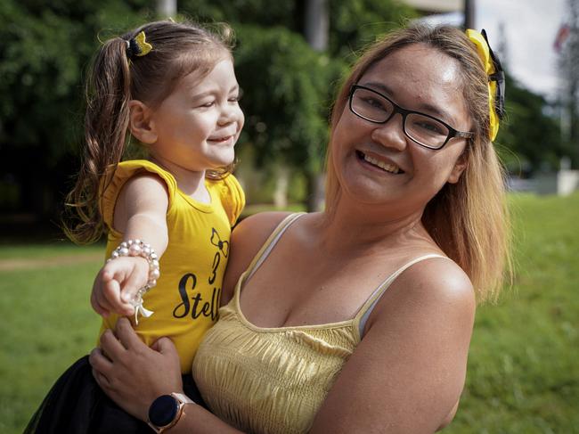 Mackay mum Maria Martin with her daughter Stella-Rose, 3, celebrating 12 months of being surgery free at the Wiggles concert on Thursday, April 30, 2021. Picture: Heidi Petith