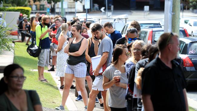 The line was barely moving this morning as Centrelink staff struggled to keep up with demand. Picture: Adam Head