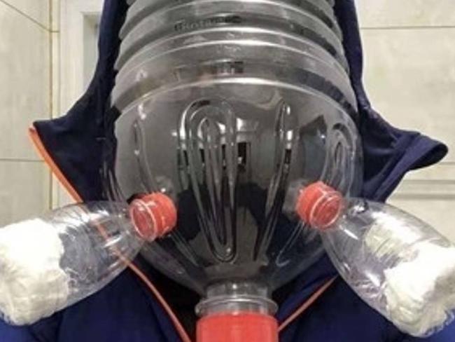 The Darth Vader: This man has used two smaller bottles as filters. Picture: Weibo