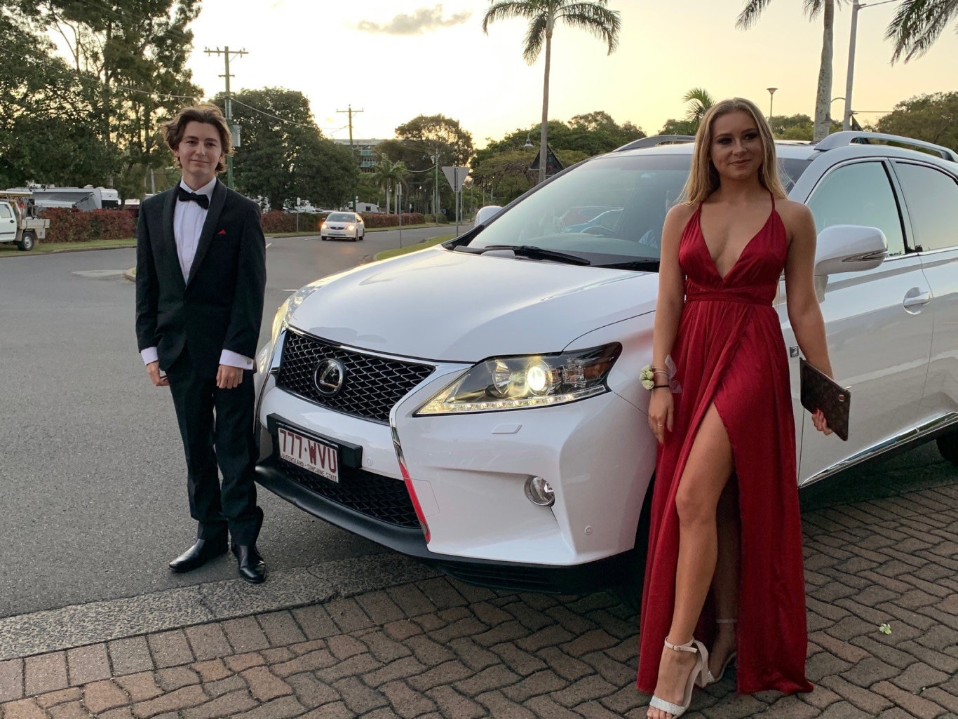 Hayden Kunkel and Skye Landers arrive at the Fraser Coast Anglican College formal.