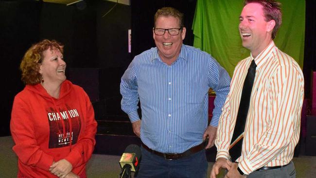 Glenmore School's Head of Arts and Design Technology, Trish Champion and Principal, Matthew Newell with Barry O'Rourke MP at the $650,000 funding announcement. Picture: Jann Houley