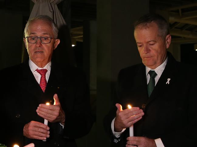 United in grief: Former PM Malcolm Turnbull and Opposition Leader Bill Shorten. Picture: Kym Smith