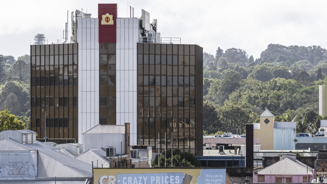 The Heritage Bank building in the Toowoomba CBD as seen from Mylne St residential tower block. Picture: Kevin Farmer